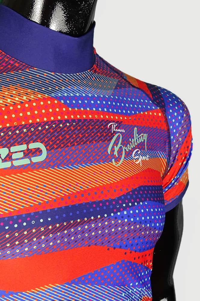 Breitling Sport Sup Men's Short-Sleeve Colorful Patterned Shirt - Blue