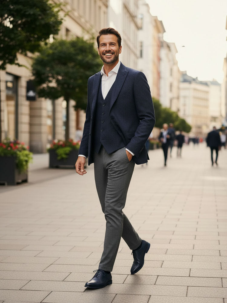 Davos - Jeans | Modern gyapjú zakó mellénnyel (kék)