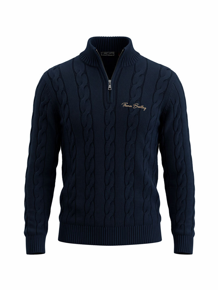 Lion - Deepblue | Kötött csavartmintás 1/4 cipzáros pulóver (sötétkék)